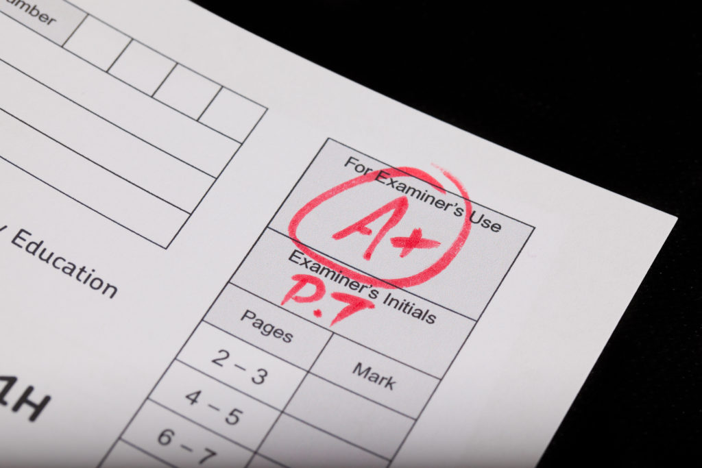 A plus on an exam paper