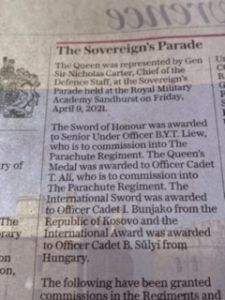 A news article for the Sovereign's Parade