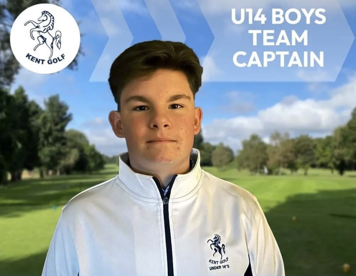 Year 8 student, Oliver McDonnell is pictured wearing his Kent Golf uniform and smiling for the camera. He has been selected as 2024 Captain for the under 14s team.