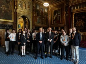 Students with Lord Leigh and Lord Thompson